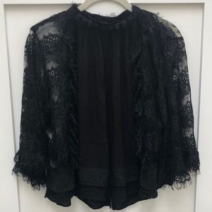 ZARA sheer black boho top